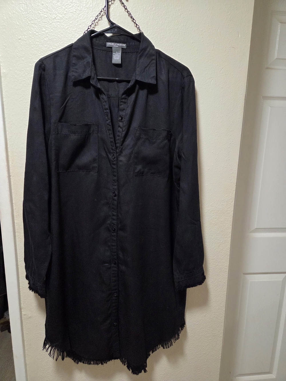 Chelsea & Theodore Black Long Button-Front Trench Coat